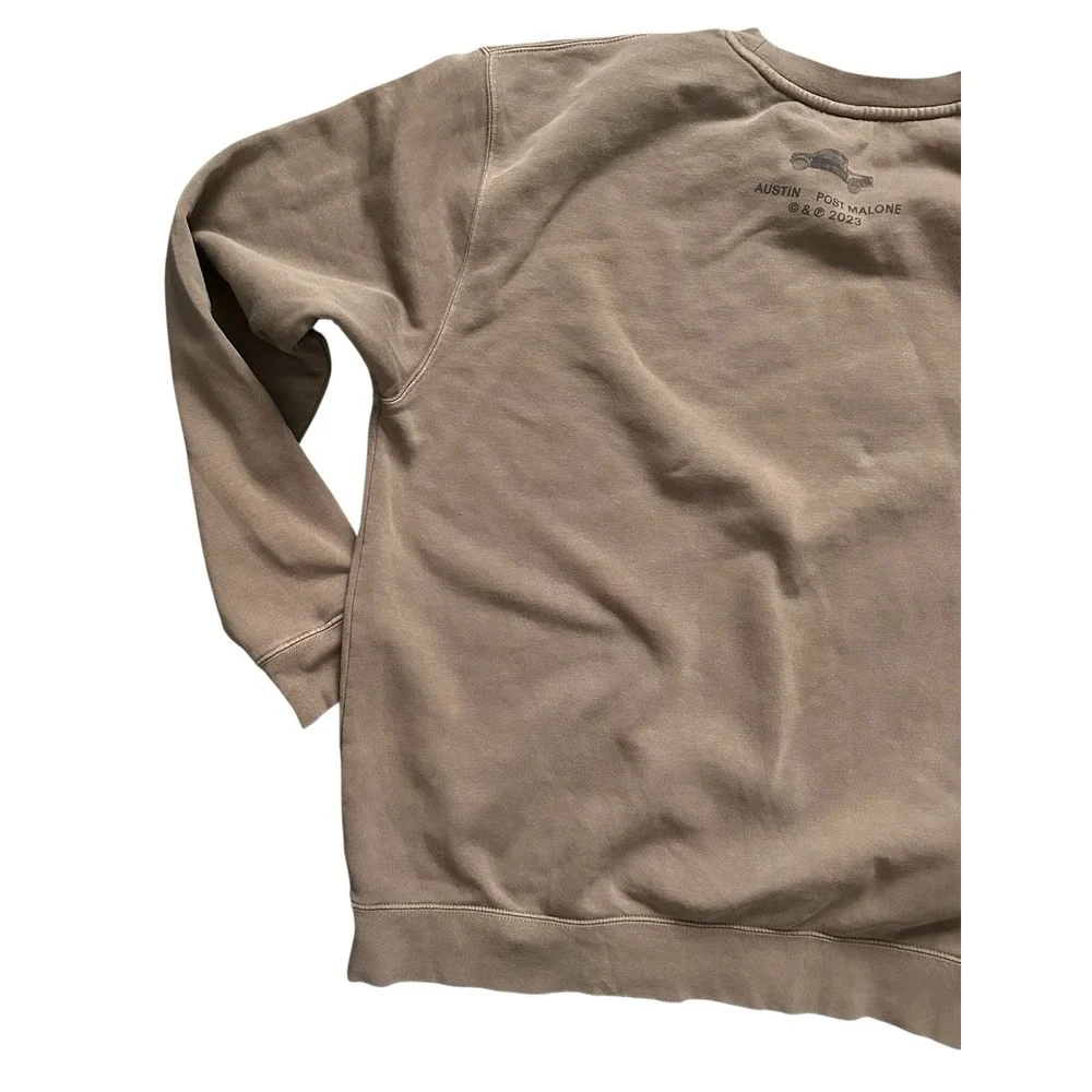 Post Malone‎ Brown 2023 Tour Austin Keys Graphic Crewneck Sweatshirt Size L READ